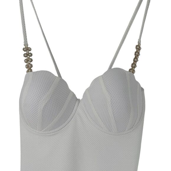 Shell Cup Swimsuit One Piece White Jeweled Straps Size XL Shein Underwired Swim - Picture 5 of 13